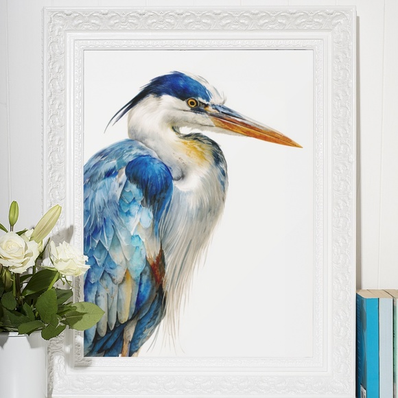 Watercolor Heron Portrait Wall Art Print Poster, Unframed - Picture 6 of 6